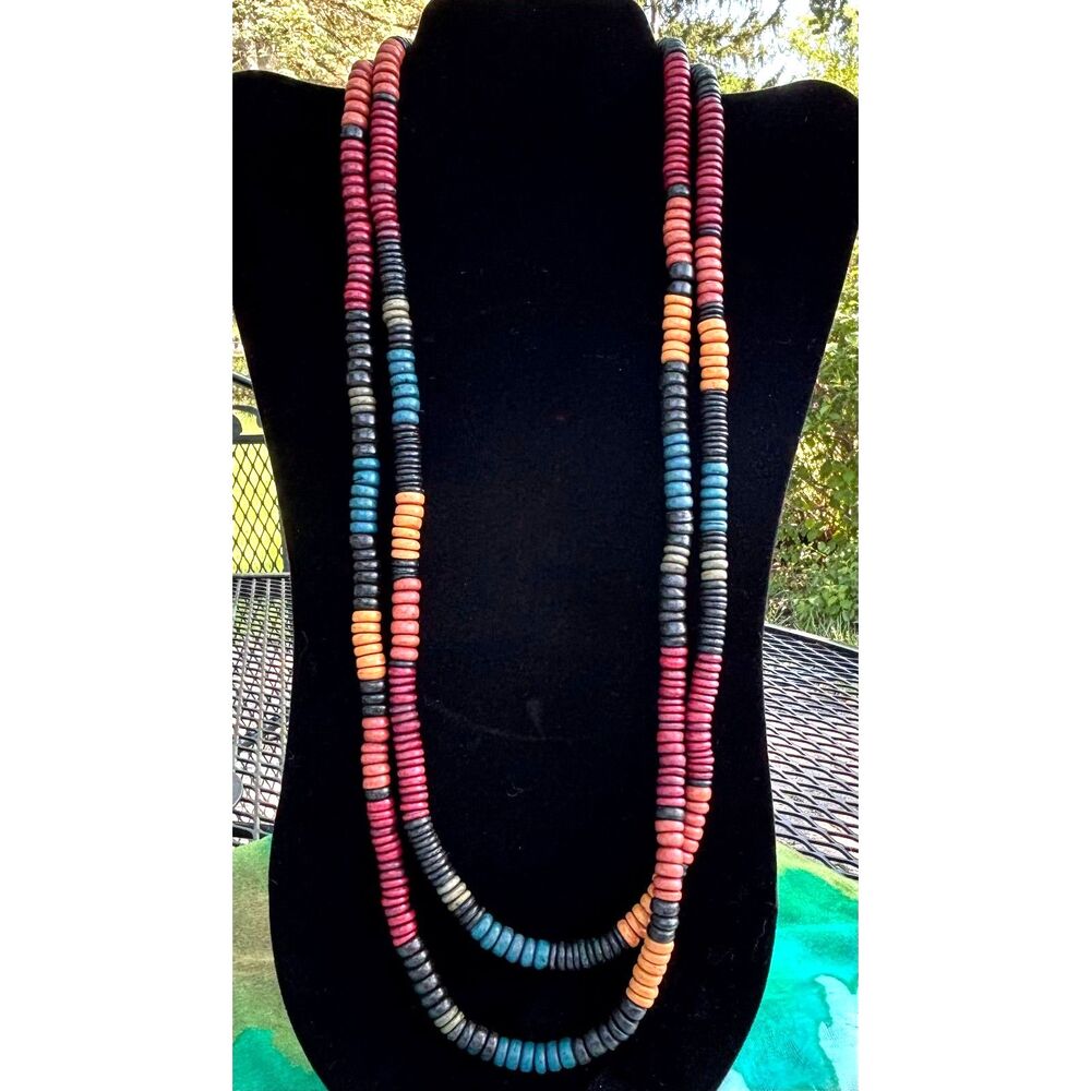 VTG Boho Heshi Necklace Long Strand Tribal Jewelry African Inspired Festival